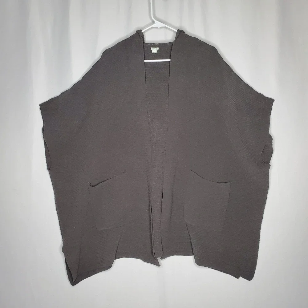 Aerie Hoodie Cape Cardigan Women L/XL Gray‎ Chenille Chunky Open Front Pocket